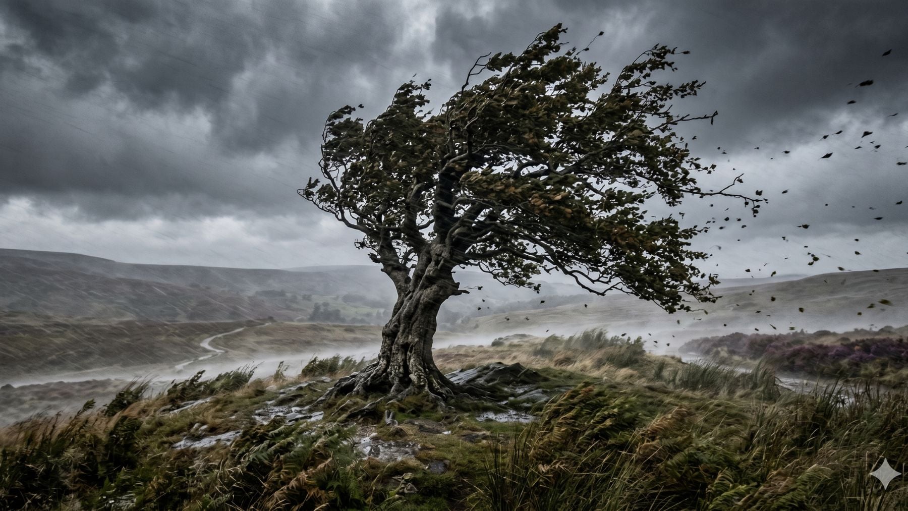 Roble soporta el viento.