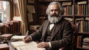 Karl Marx, filósofo y economista alemán. Imagen generada con IA.