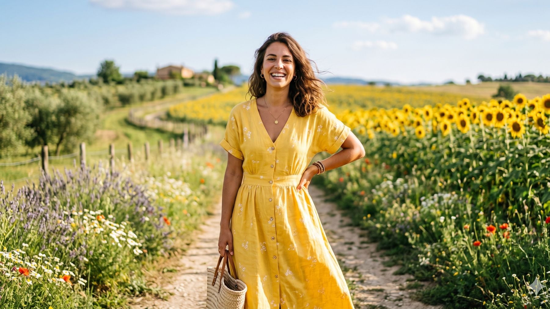 Mujer vestida de amarillo. Imagen generada con IA.