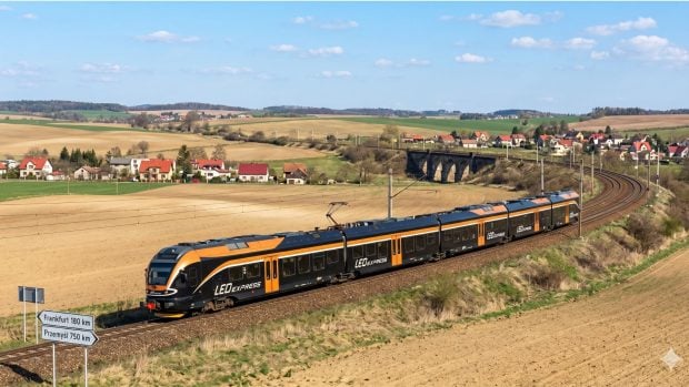 Tren que pasa por Europa (Imagen hecha con IA)