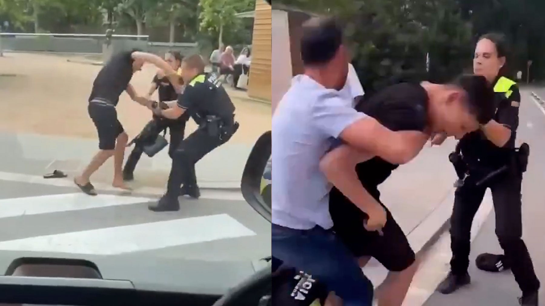 Graban cómo un vecino tiene que ayudar a los policías que no consiguen detener a un ladrón en Barcelona