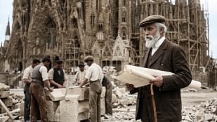 Antonio Gaudí, arquitecto español. Imagen generada con IA.