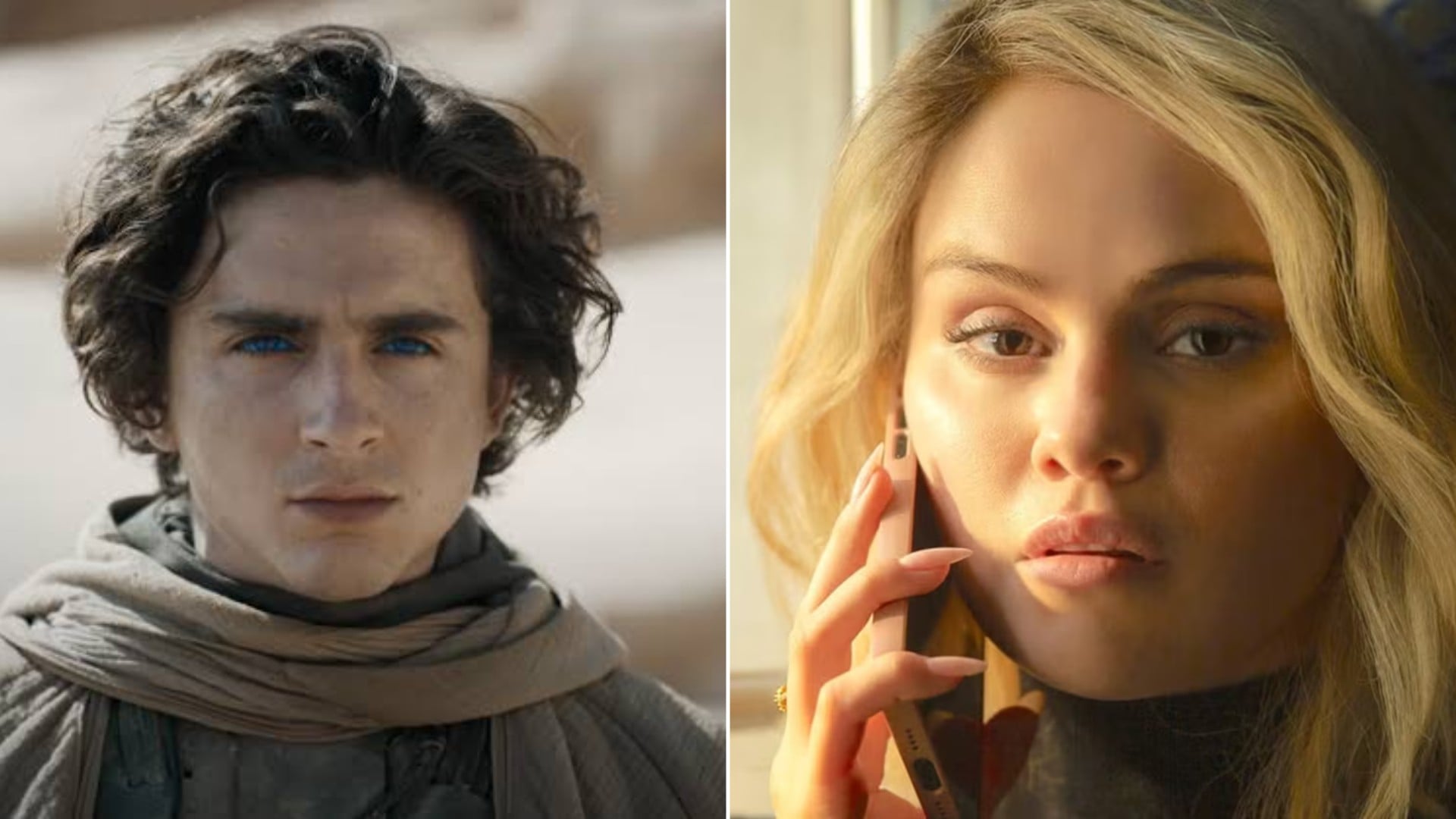 Timothée Chalamet en ‘Dune’ (Warner Bros.) y Selena Gomez en ‘Emilia Pérez’ (Neon).