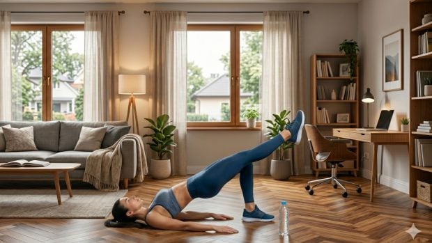Mujer deportista en casa
