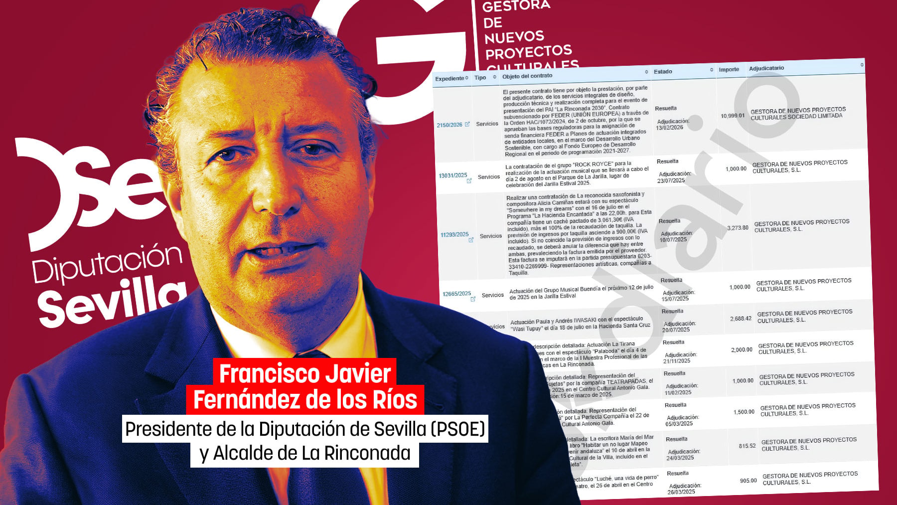 La empresa premiada con contratos a dedo por la Diputación de Sevilla también se llevó 25.000 € del ayuntamiento de La Rinconada