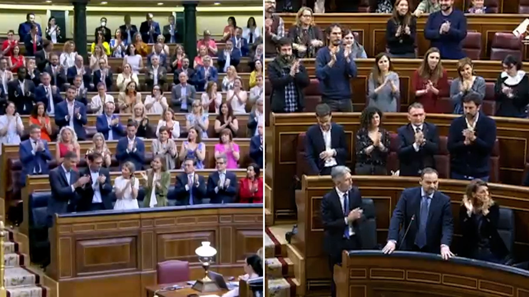 La ovación de los diputados socialistas a Sánchez recuerda a la que tributaron al condenado Ábalos