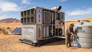 Máquina capaz de extraer hasta 1.000 litros de agua potable al día del aire (Imagen hecha con IA)