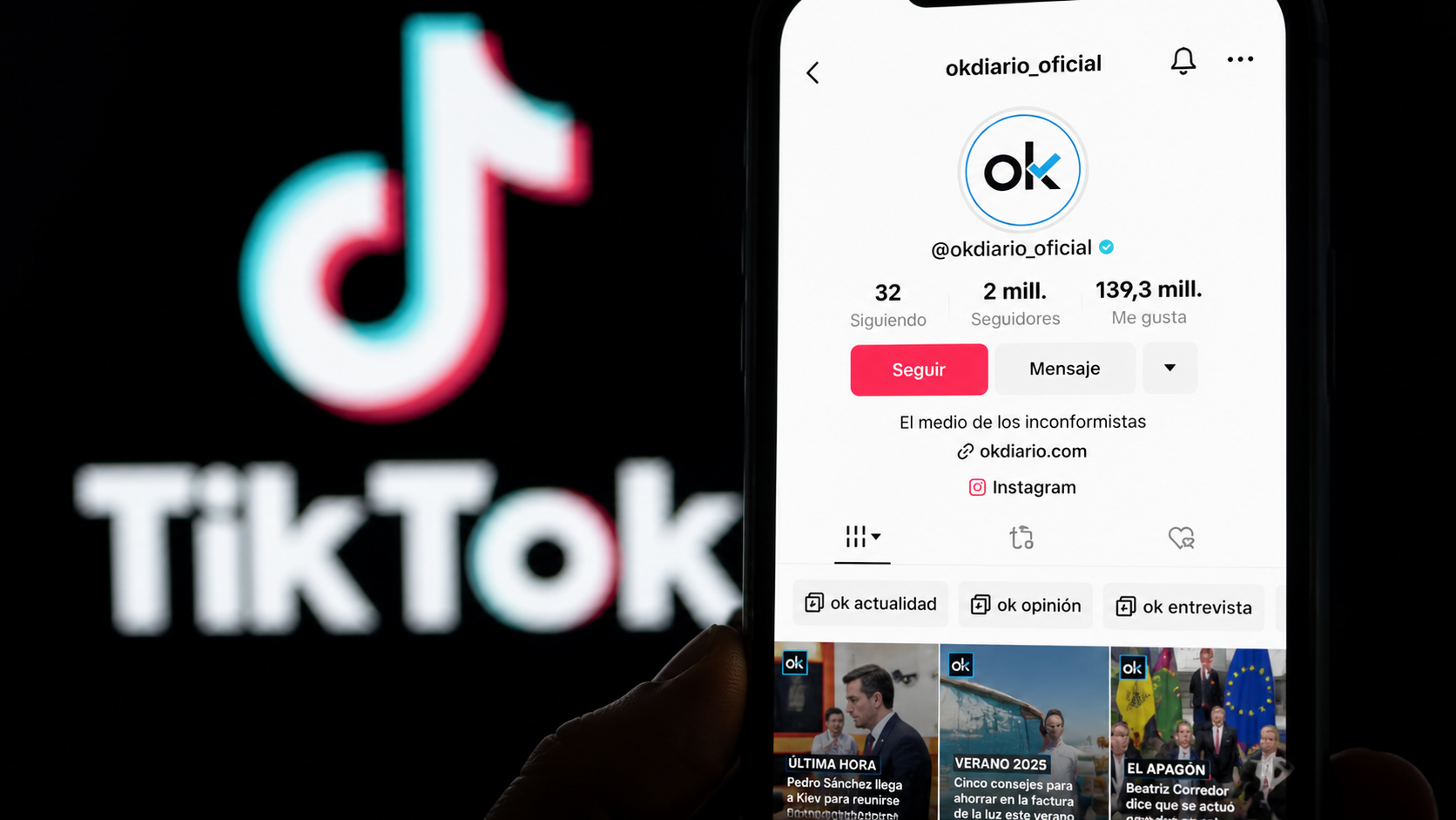 OKDIARIO alcanza los 2 millones de seguidores en TikTok y ya es el tercer medio más seguido de España