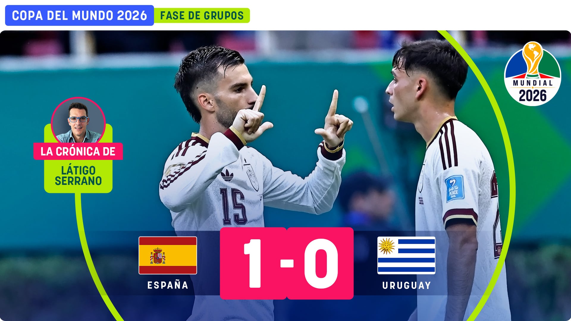 Baena celebra el 1-0 en el España-Uruguay del Mundial.