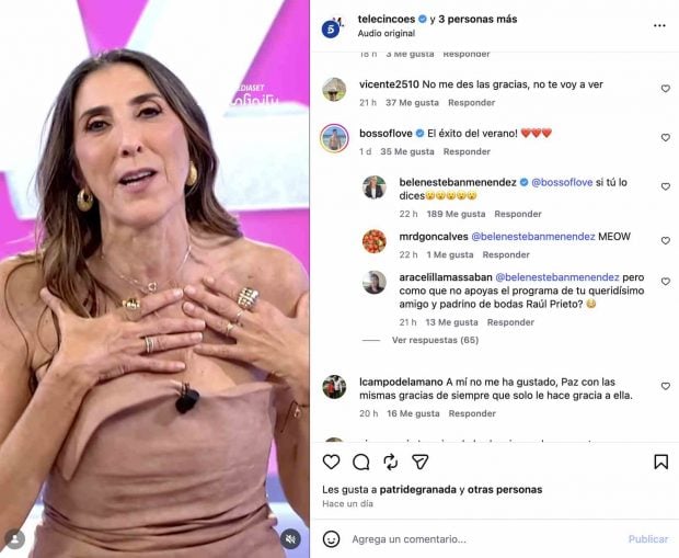 Post de instagram de Telecinco de 'El Show de Paz'