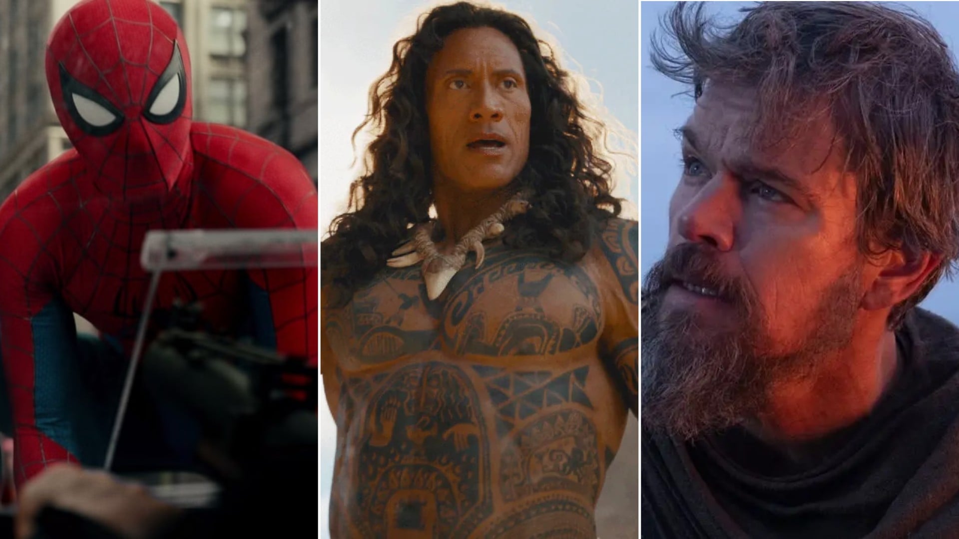 ‘Spider-Man: Brand New Day’ (Marvel/Sony), ‘Vaiana’ (Disney) y ‘La Odisea’ (Universal Pictures).)
