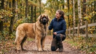 Perro gigante al lado de una persona