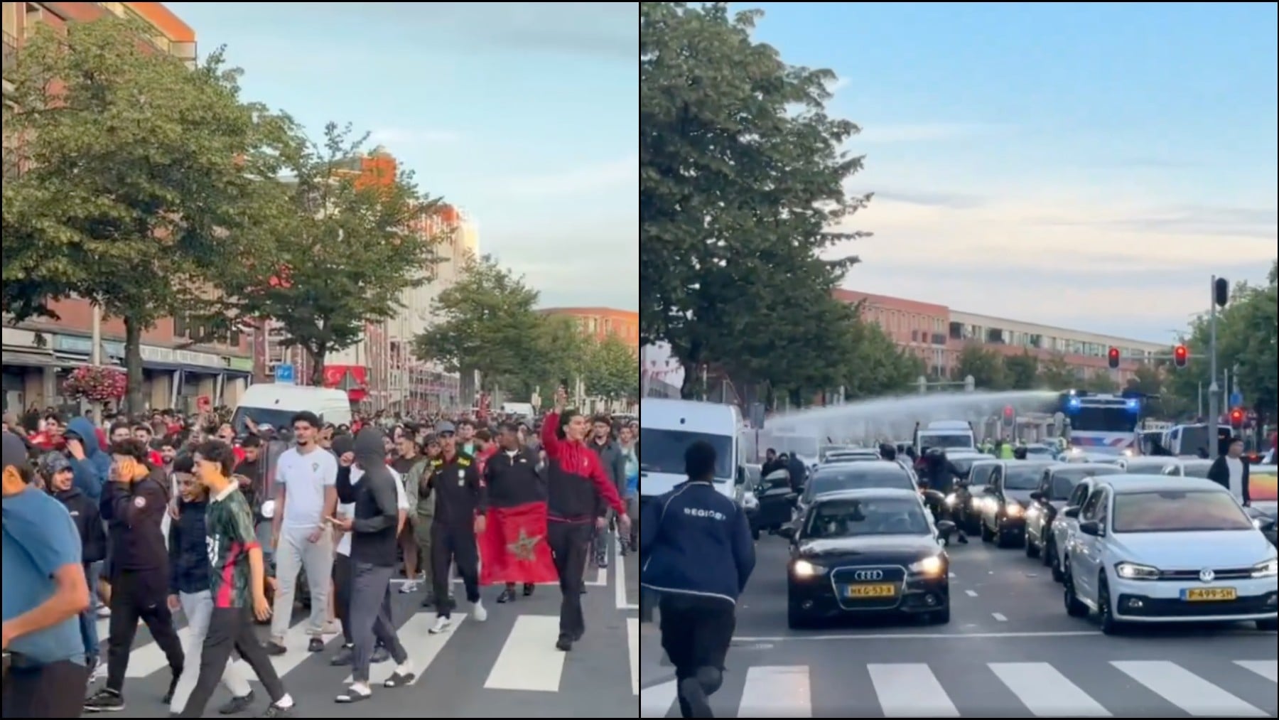 Marroquíes la lían en las calles de Holanda por el Mundial y la policía carga contra ellos a manguerazos