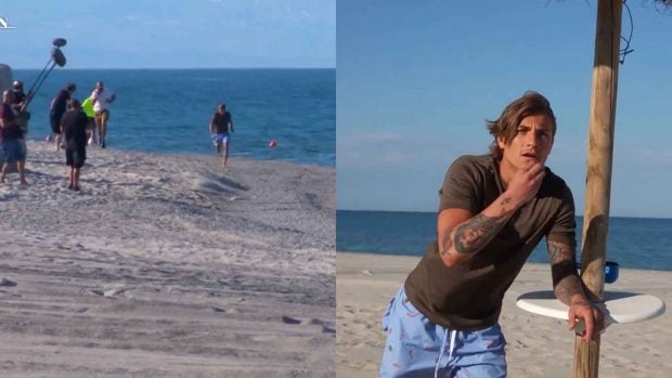Im&aacute;genes de Gabriele durante su carrera por la playa en La isla de las tentaciones de Italia (Mediaset Italia).