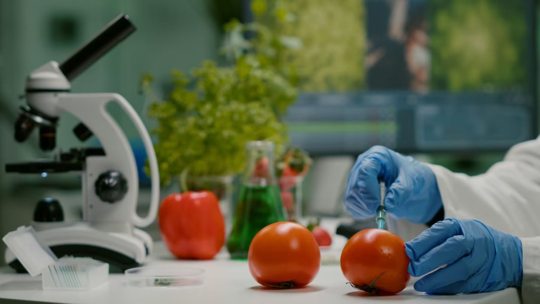 Científico analizando tomates. Foto: DC Studio – Freepik