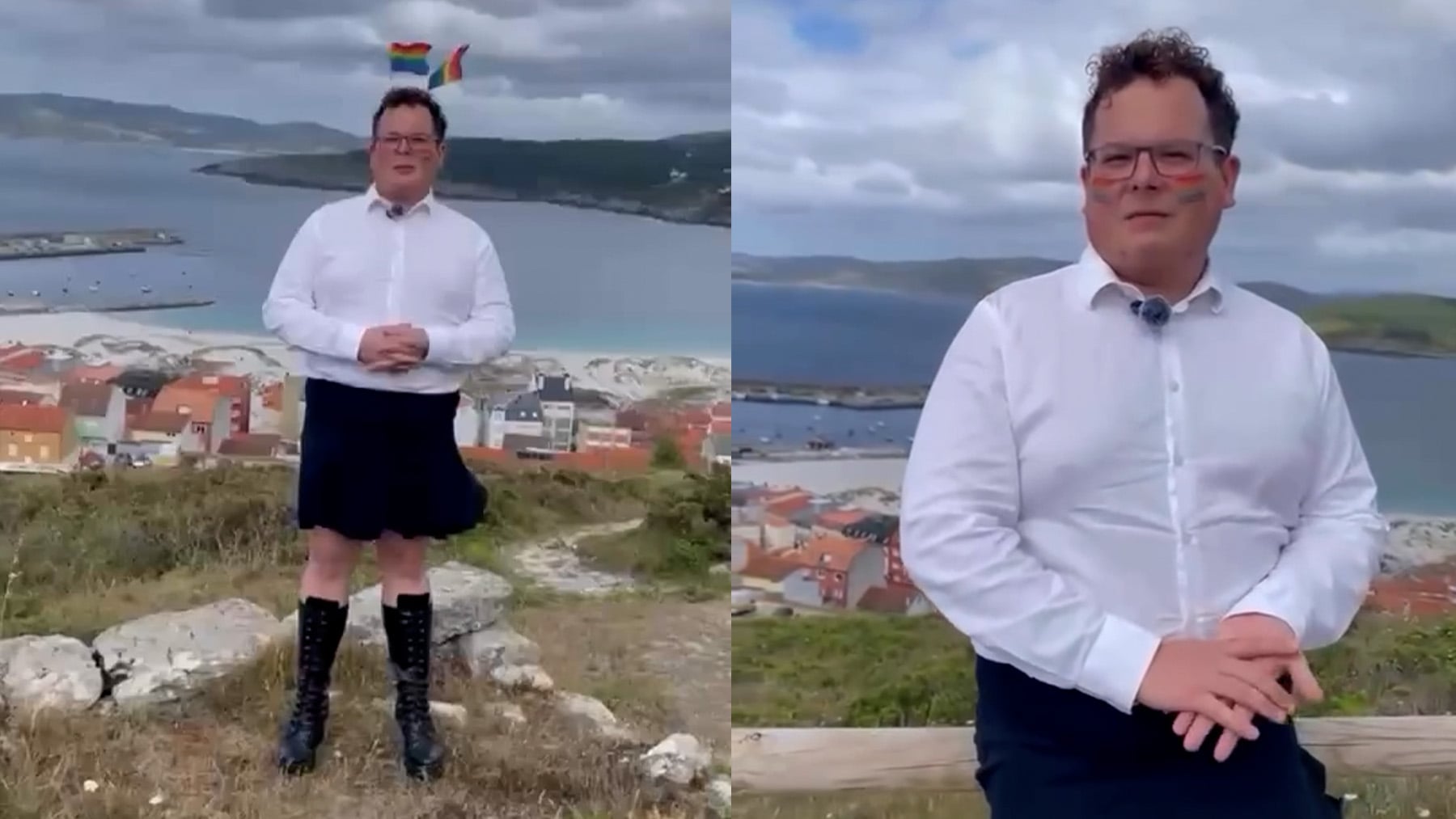 El BNG celebra el Orgullo con un curioso vídeo de un joven en falda con una diadema de banderas arcoíris