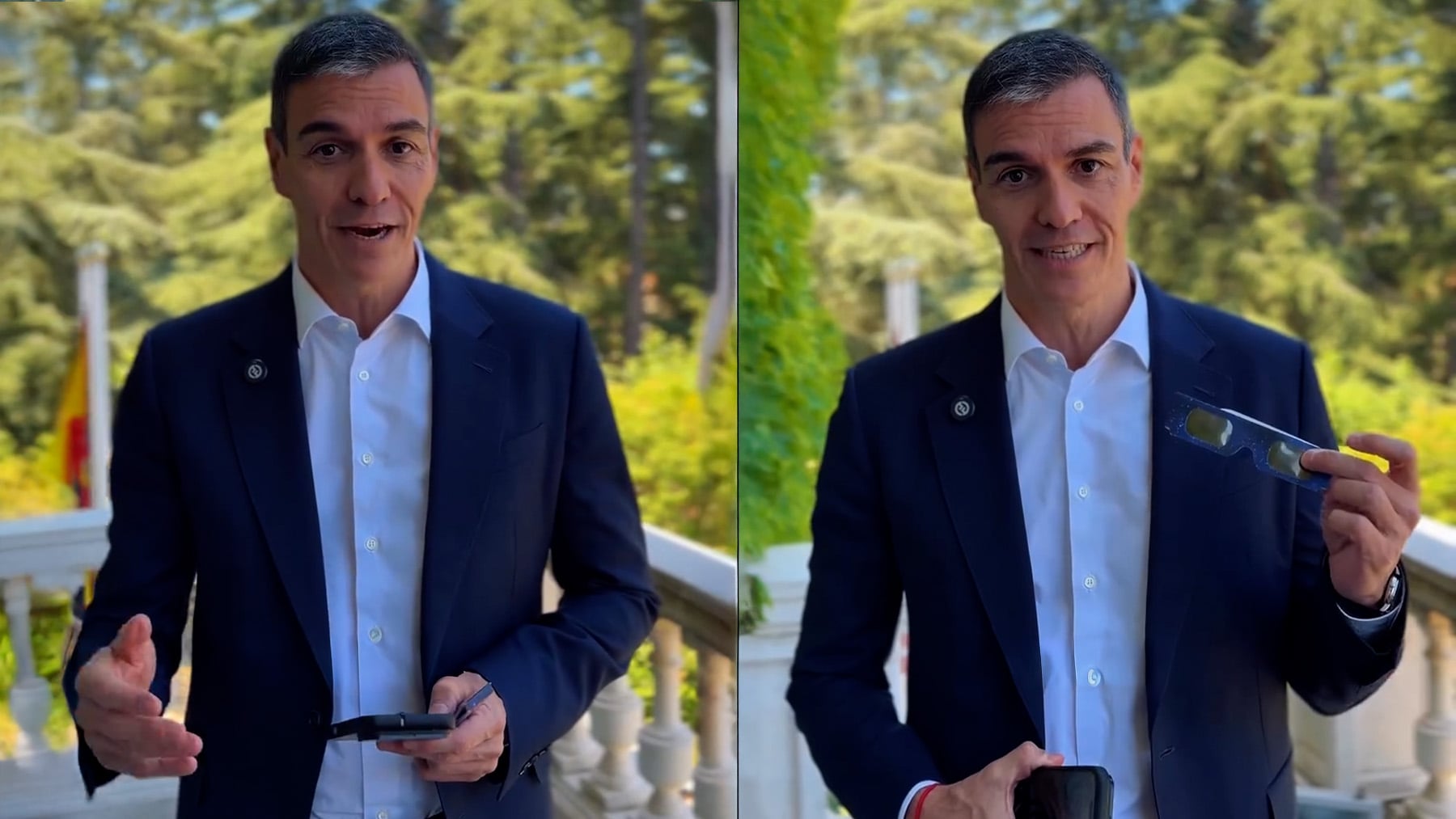 La respuesta de Sánchez a la montaña de escándalos que le rodean es... ¡recomendar gafas para ver el eclipse!