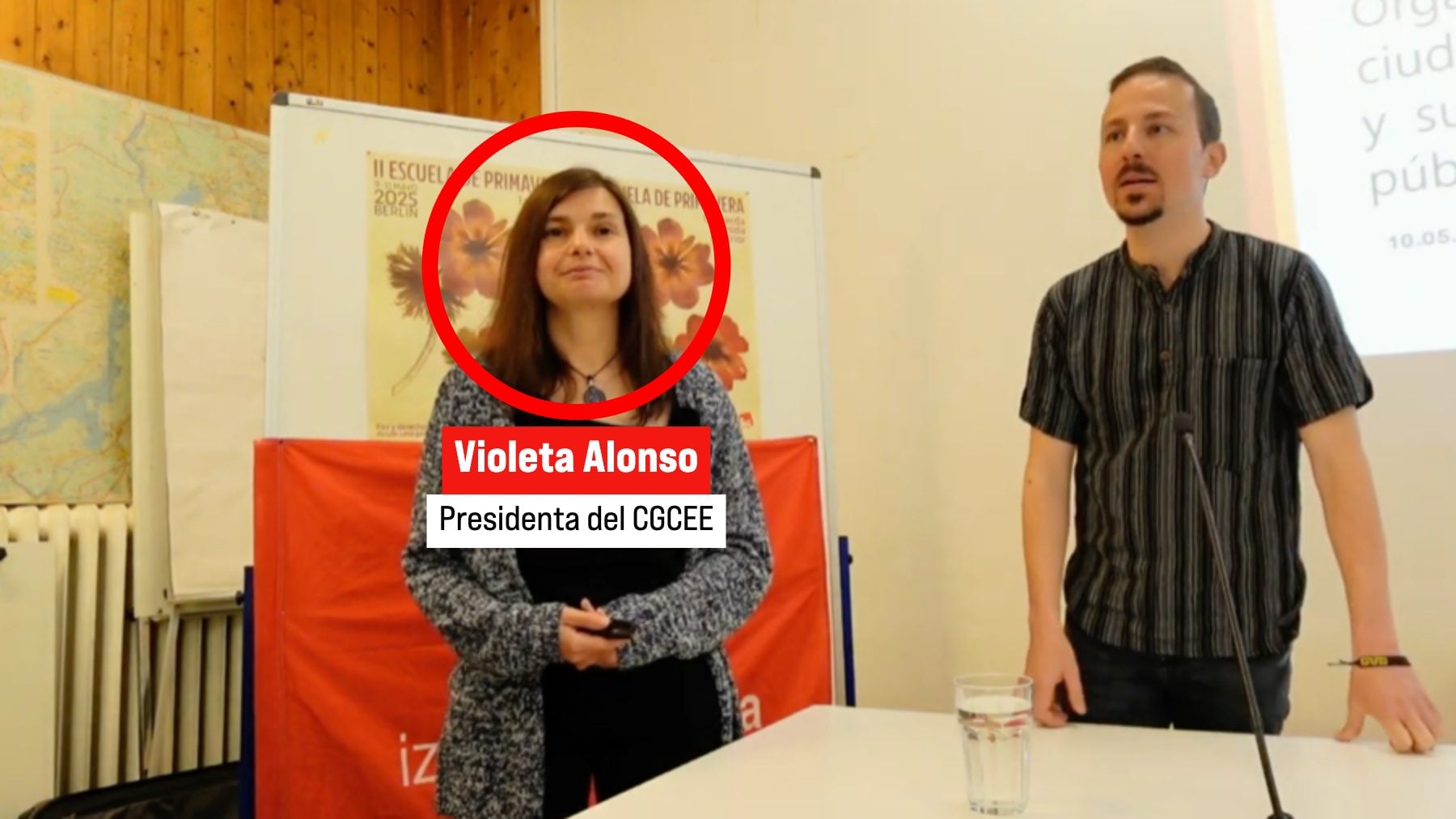Violeta Alonso, presidenta del CGCEE, en un acto de IU. (Imagen: IU-Exterior)