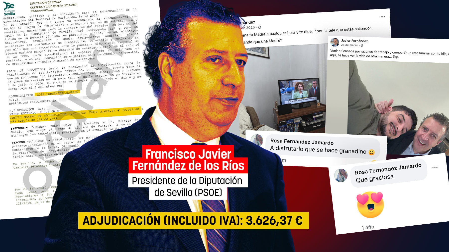 El presidente de la Diputación de Sevilla otorga un contrato de 3.600 € a una amiga de su pueblo, La Rinconada