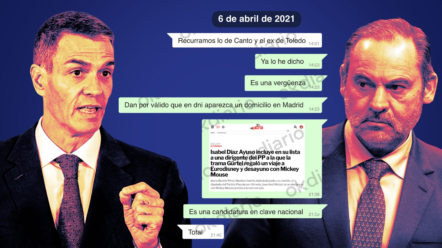 Los chats de Ábalos con Sánchez en 2021 revelan el temor del presidente a Ayuso: Su candidatura es en clave nacional