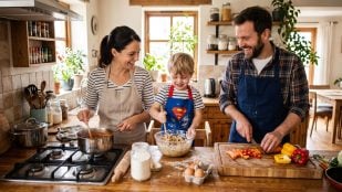 Familia en la cocina