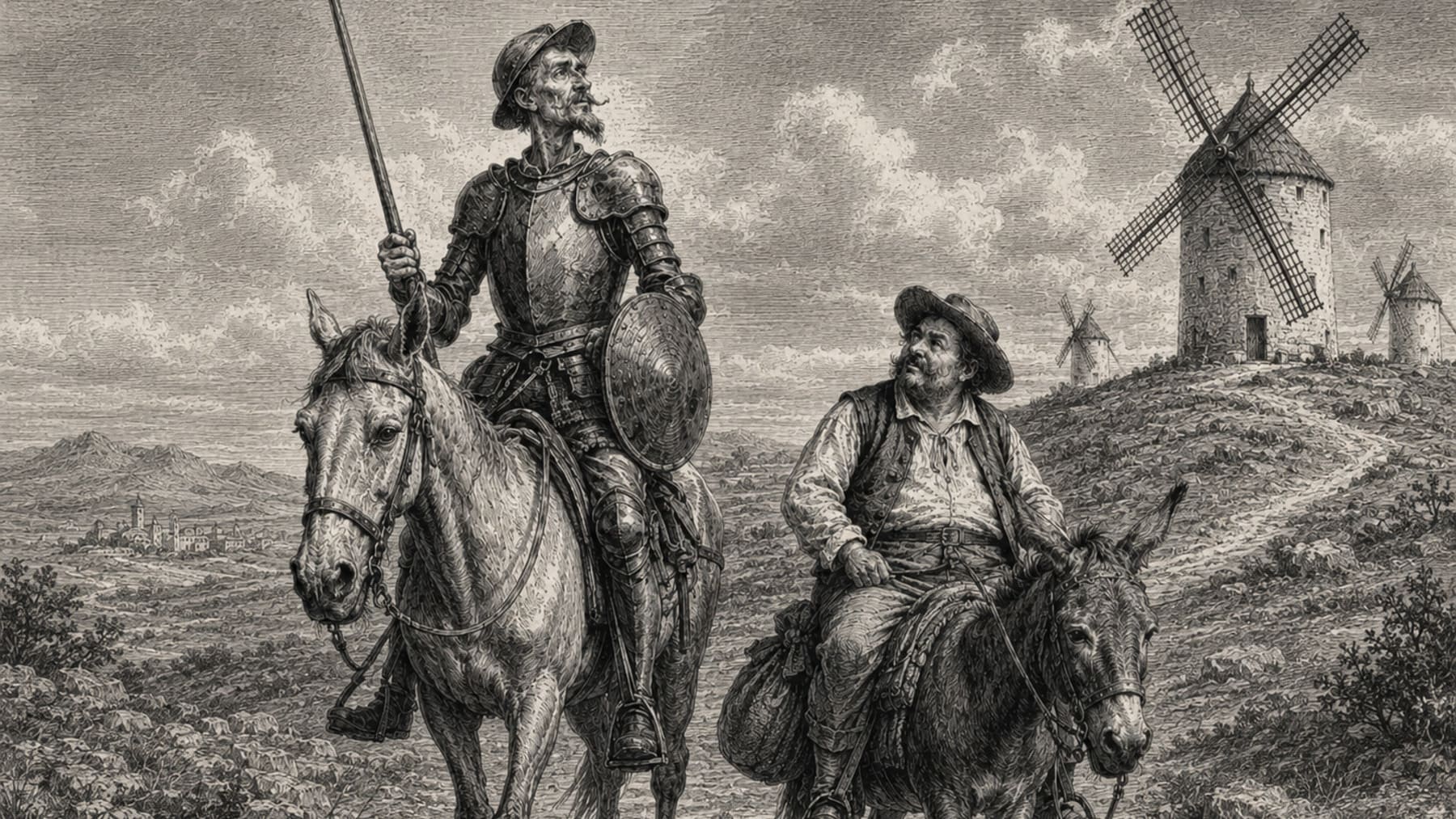 Recreación de Quijote y Sancho.