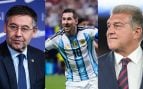 Lionel Messi, Joan Laporta y Josep Maria Bartomeu