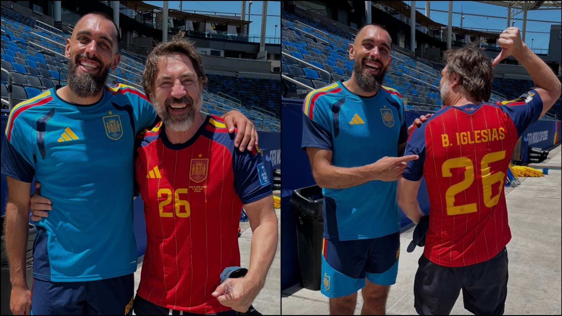Bardem aparece en el entrenamiento de España y se rinde a Borja Iglesias: Qué persona más bonita e inspiradora