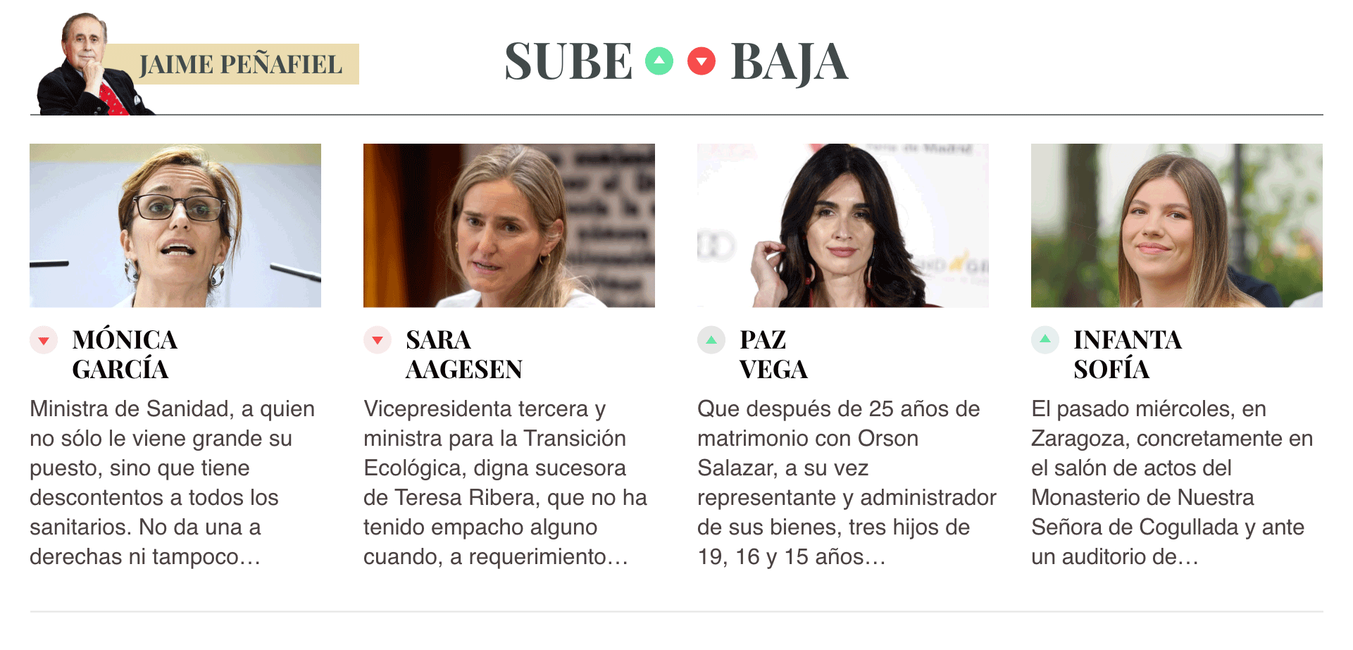 Sube & Baja, por Jaime Peñafiel: semana del 4 al 10 de julio