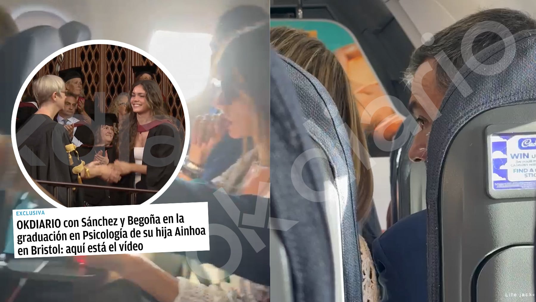 Los Sánchez y sus escoltas comentaron en el vuelo desde Bristol la exclusiva de OKDIARIO: Se lo han currado