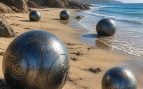 Esferas metálicas en una playa australiana