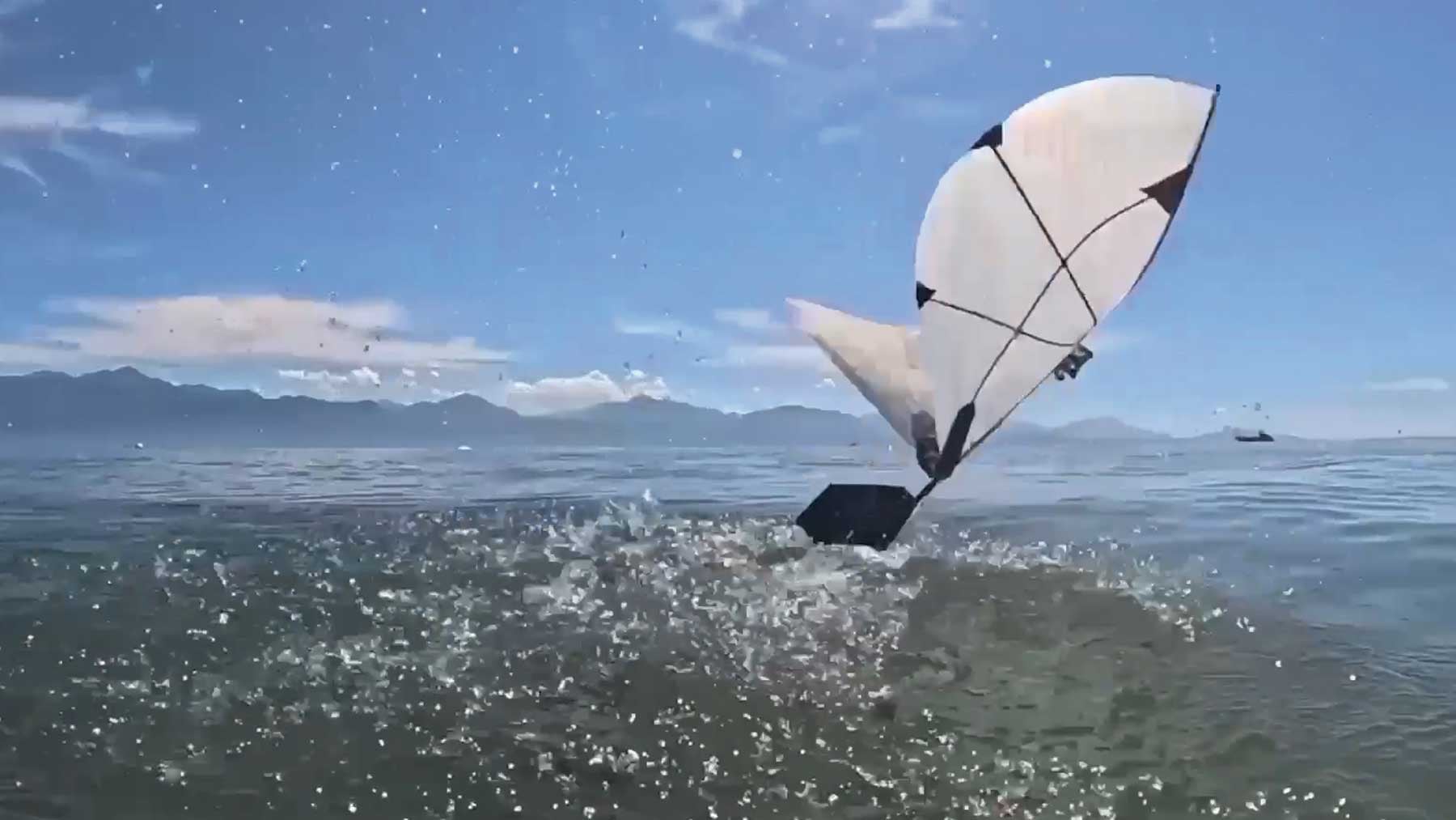 El robot aéreo-acuático puede nadar bajo el agua y luego salir de ella batiendo sus alas para continuar volando por el aire, de manera muy similar a las aves buceadoras. (Imágenes: Raphael Zufferey).