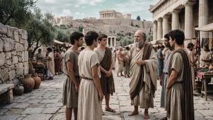 Sócrates dando clase. Imagen generada con IA.