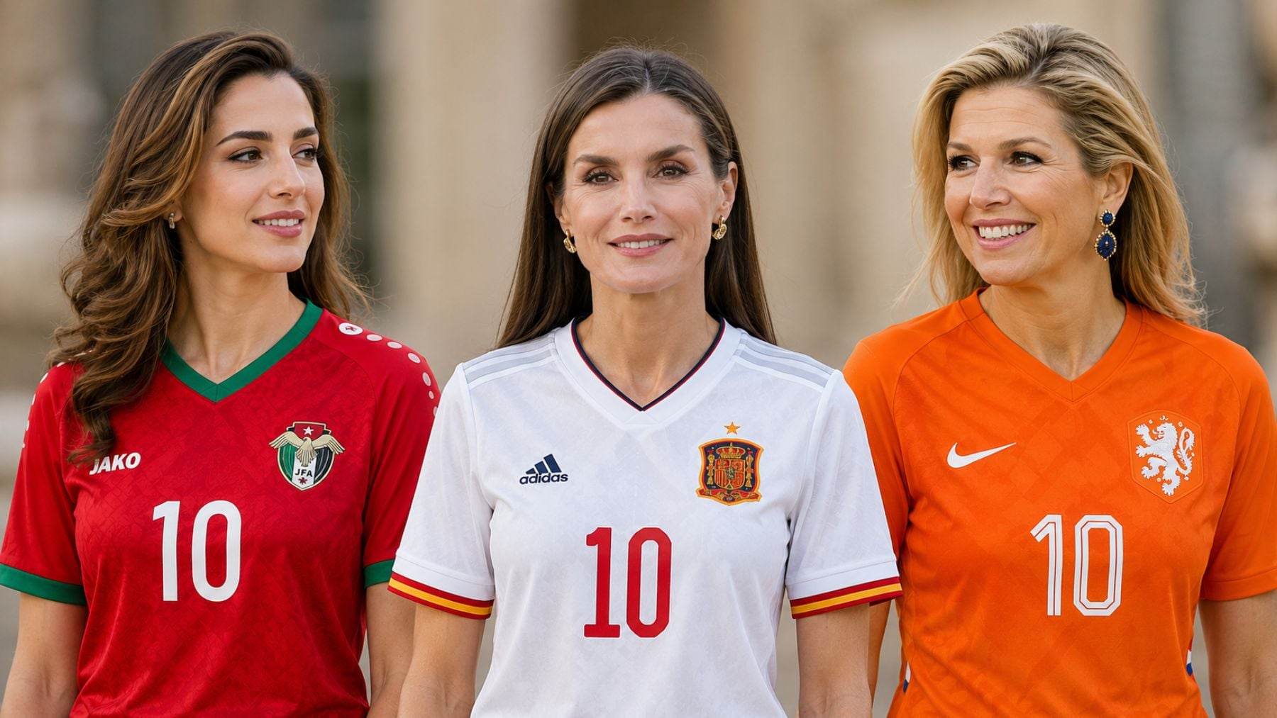 Las reinas con las equipaciones de sus selecciones. (Foto: IA)