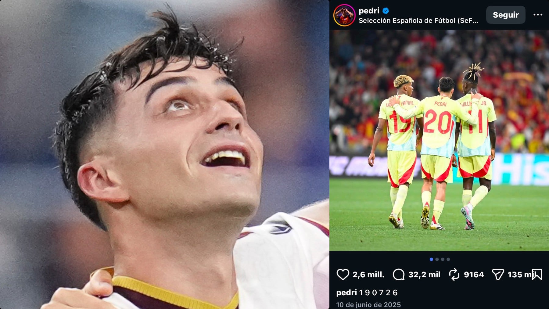 Pedri jugando con España (Instagram y EP)