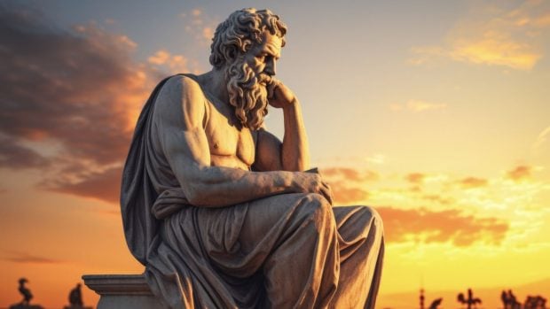 Estatua de un antiguo pensador de filosof&iacute;a griega. Foto: Freepik AI