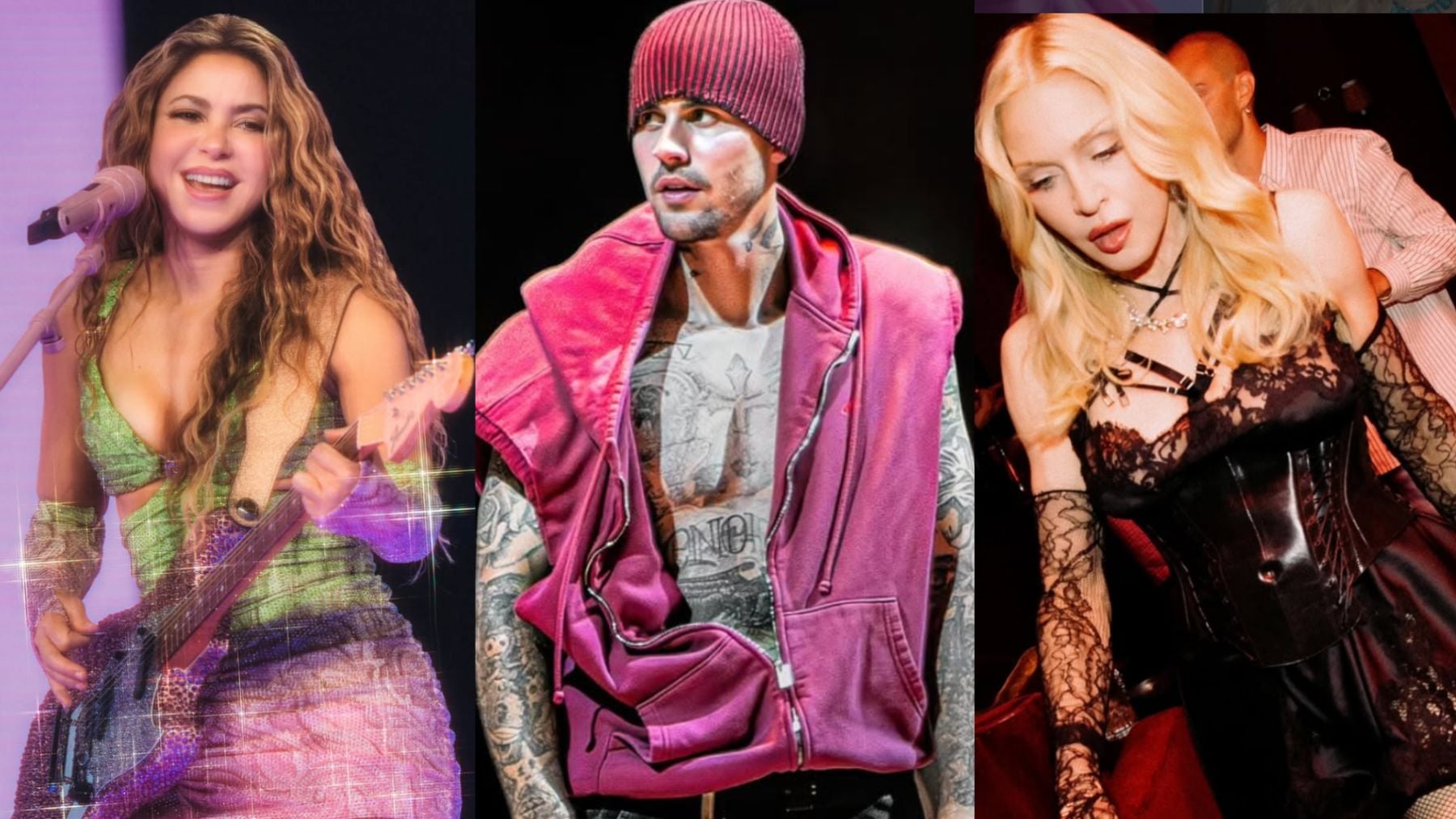 Shakira, Justin Bieber y Madonna. (Fotos: Redes Sociales)