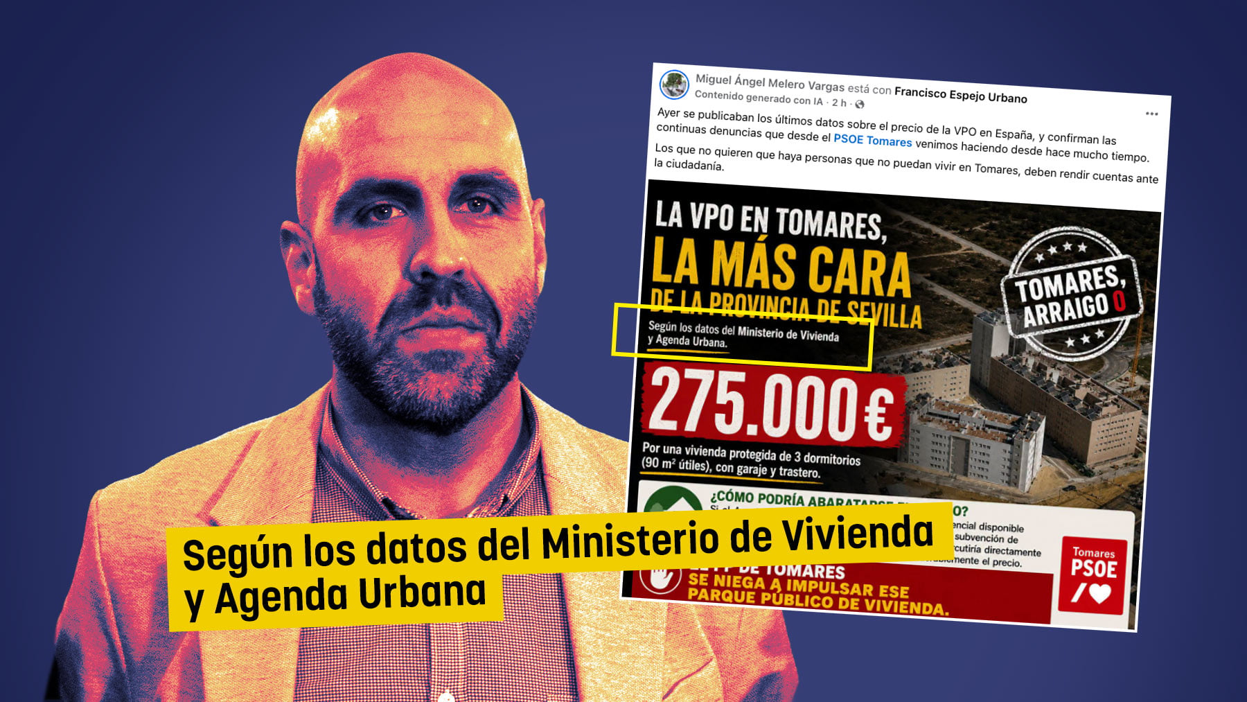 El portavoz socialista de Tomares difunde un dato de la VPO del municipio que el Ministerio de Vivienda no avala
