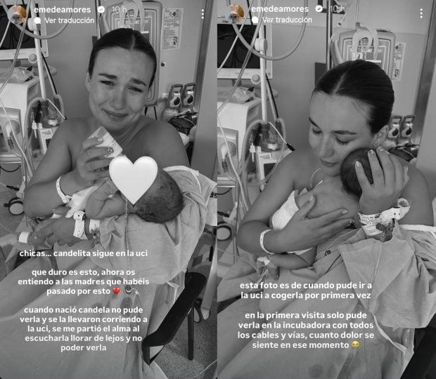 Eme de Amores con su hija Candela en sus historias de Instagram.