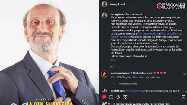 Captura de la publicaci&oacute;n de la hija de Jos&eacute; Luis Gil denunciando los bulos sobre su padre (Instagram).