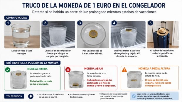 Croquis truco congelador y moneda, c&oacute;mo hacer el truco de la moneda en el congelador, remedio casero para cortes de luz en verano.