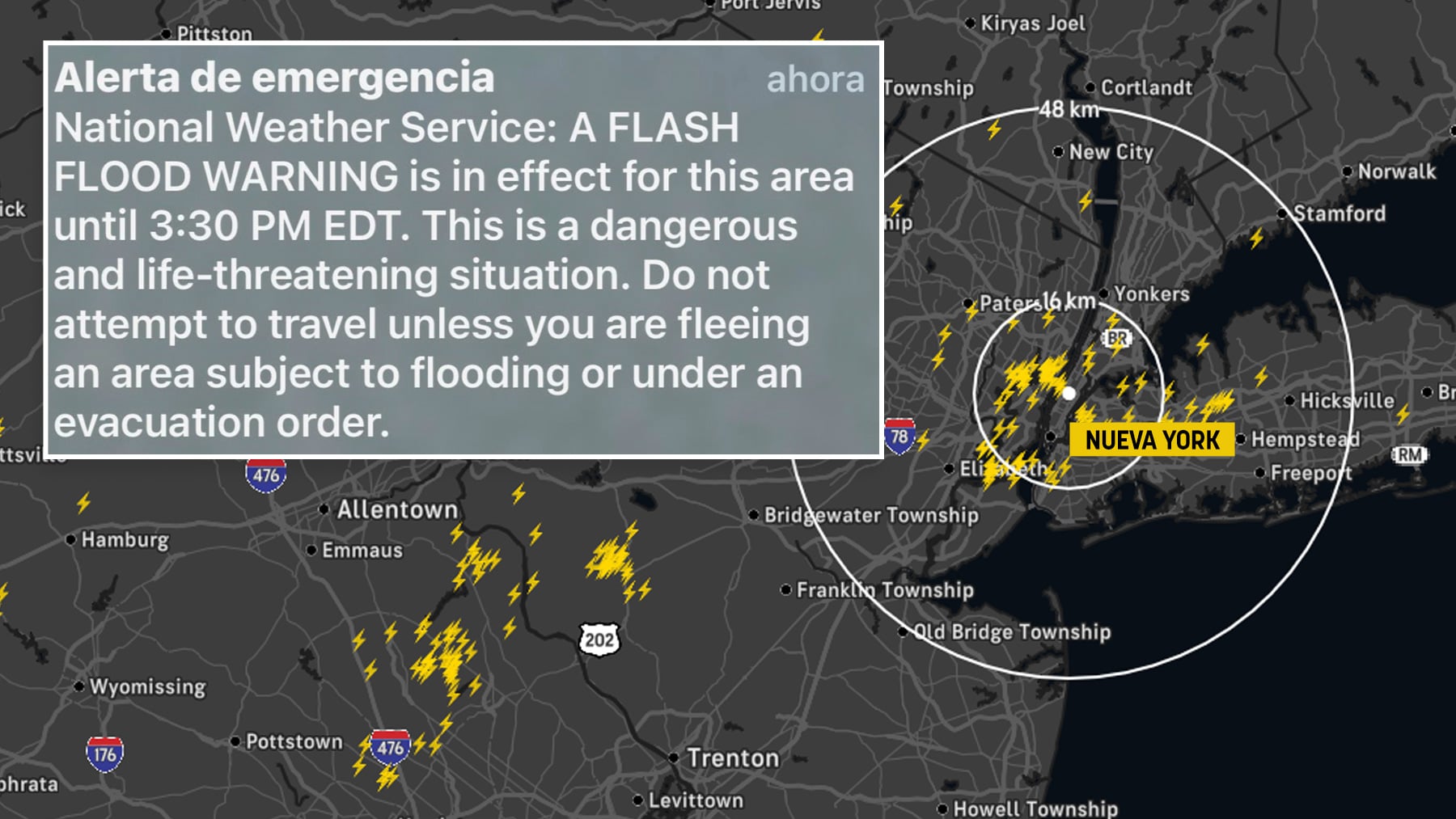 Las autoridades metereológicas de Nueva York alertan de tormentas eléctricas e inundaciones en la víspera de la final del Mundial