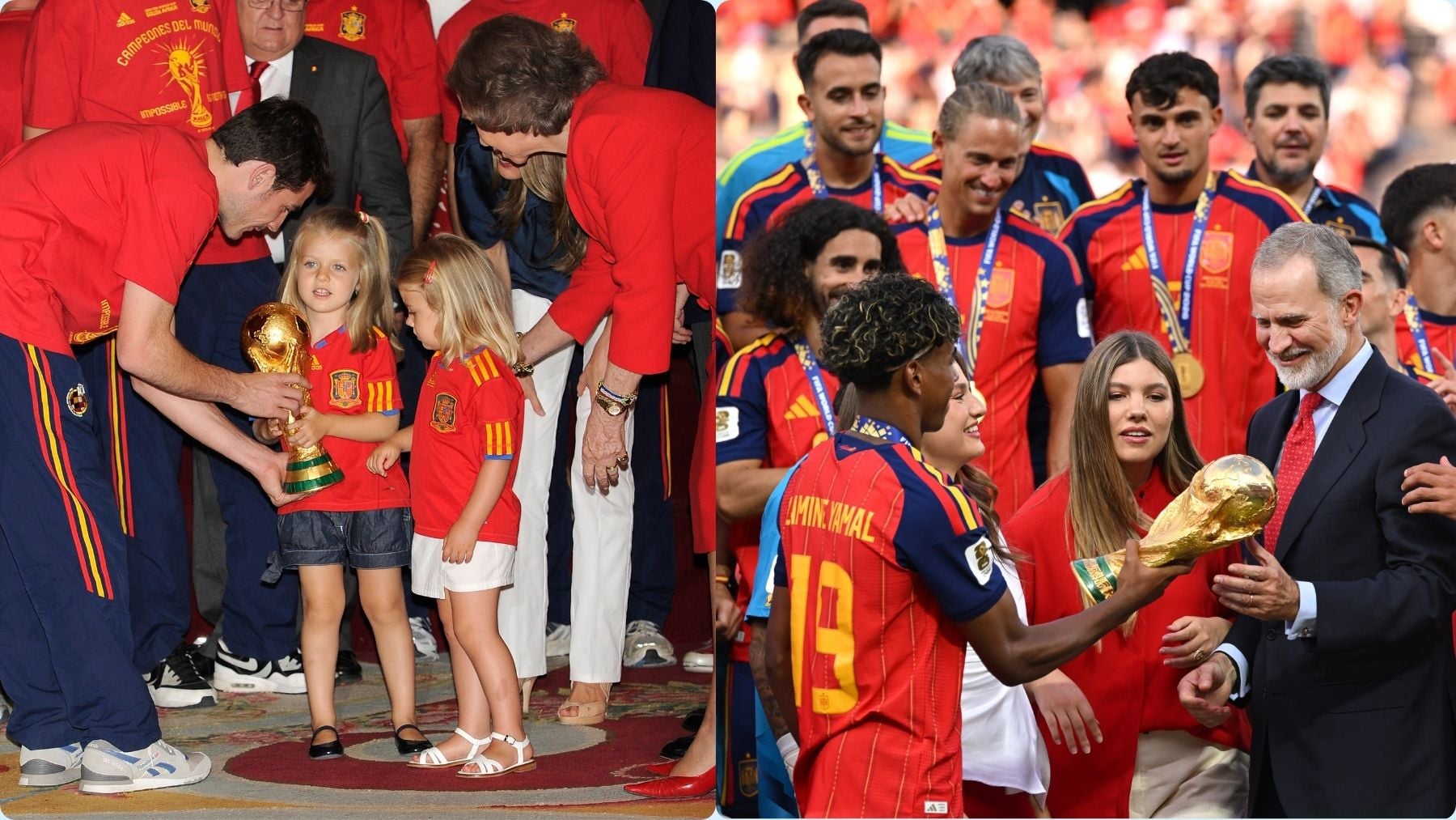 Una imagen para la historia: la Princesa Leonor y la Infanta Sofía repiten la foto con la Copa del Mundo 16 años después