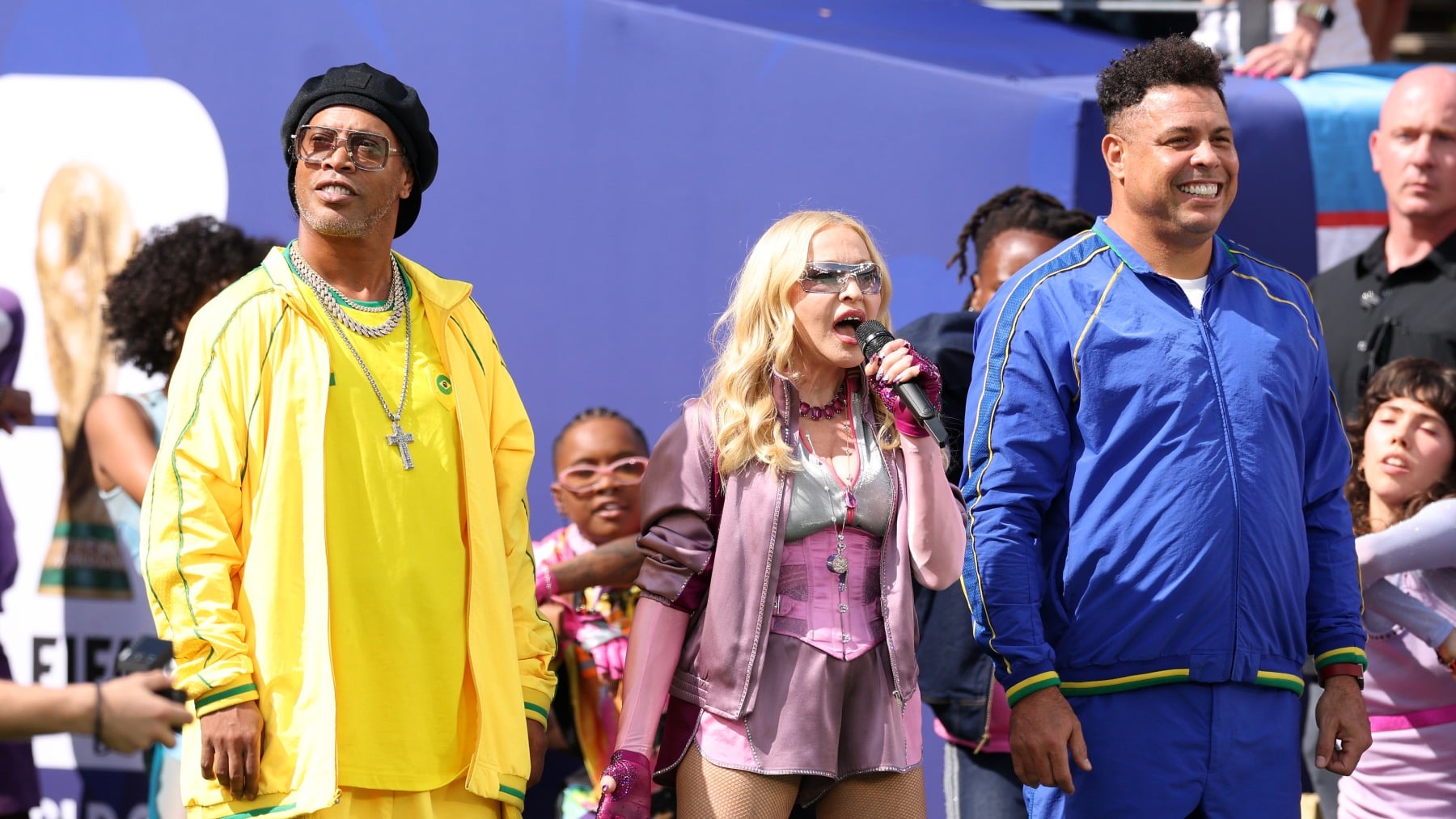 Ronaldinho, Madonna y Ronaldo Nazario. (Foto: Getty)
