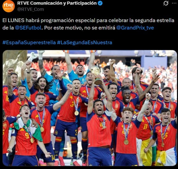 Mensaje en X (antes Twitter) de RTVE anunciando la cancelación de El Grand Prix (X).