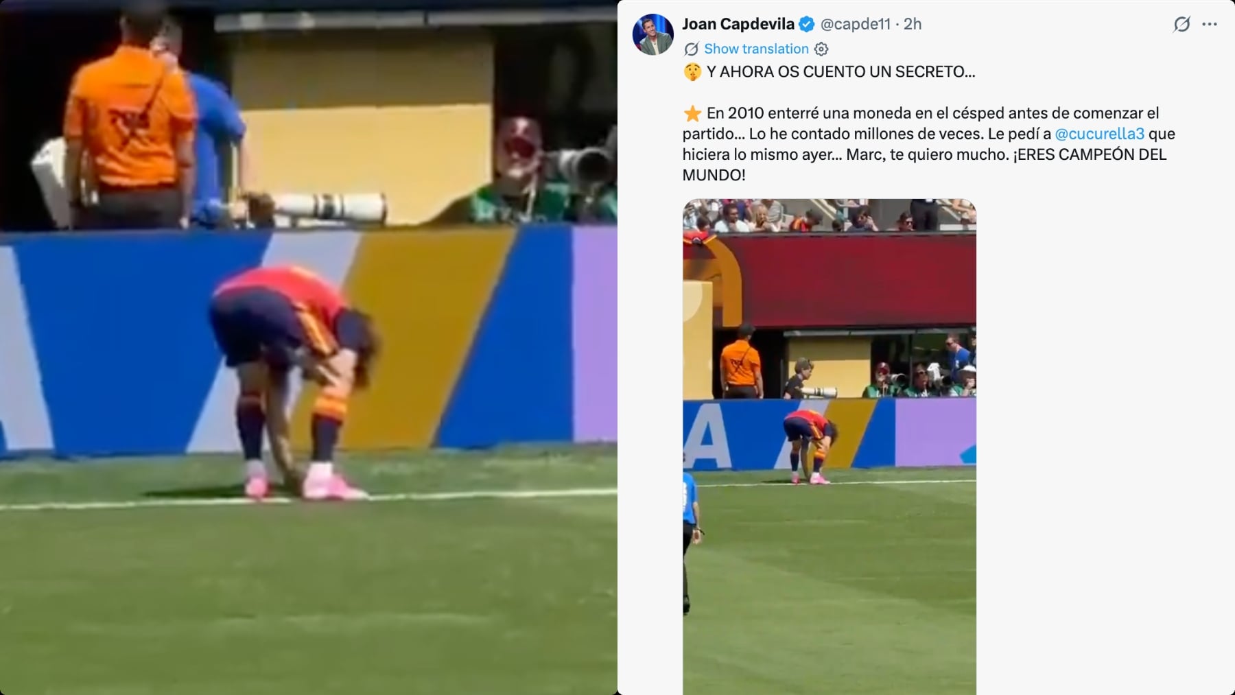 Cucurella repitió el gesto supersticioso de Capdevila en la final de 2010: Le pedí que hiciera lo mismo.