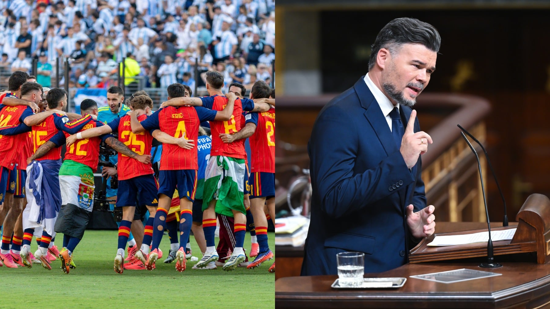 La selección española de fútbol y Gabriel Rufián. (EP)