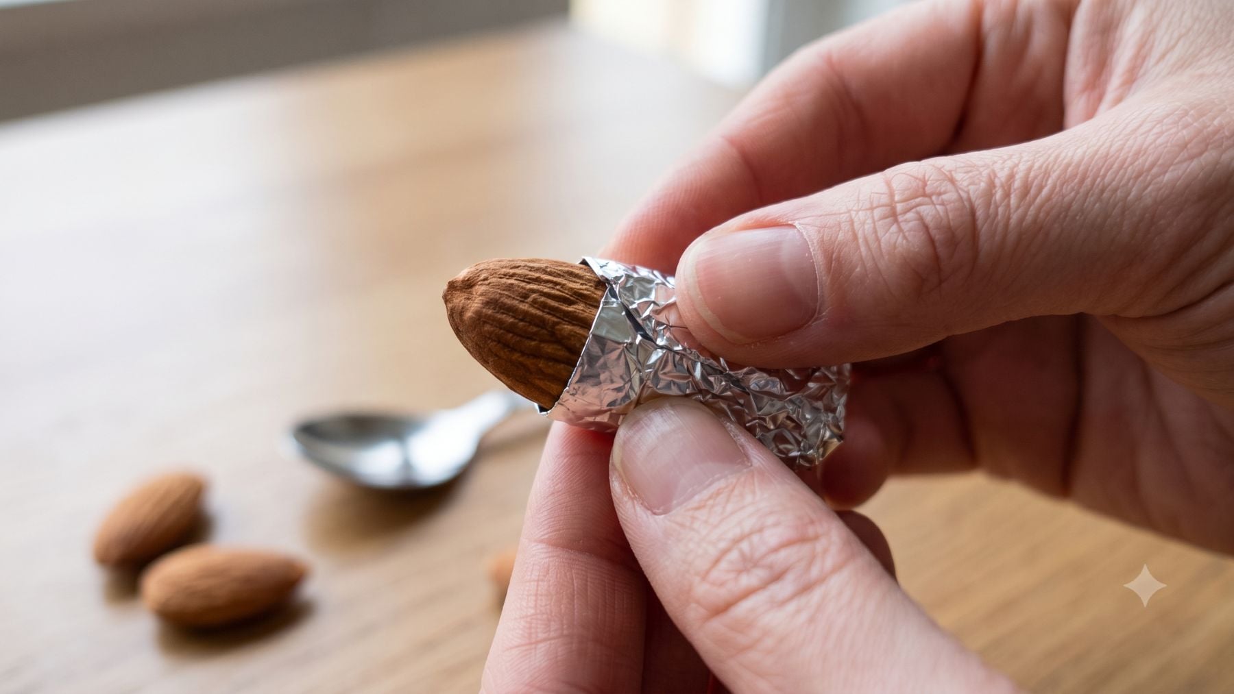 Una almendra cubierta con aluminio (Imagen hecha con IA)