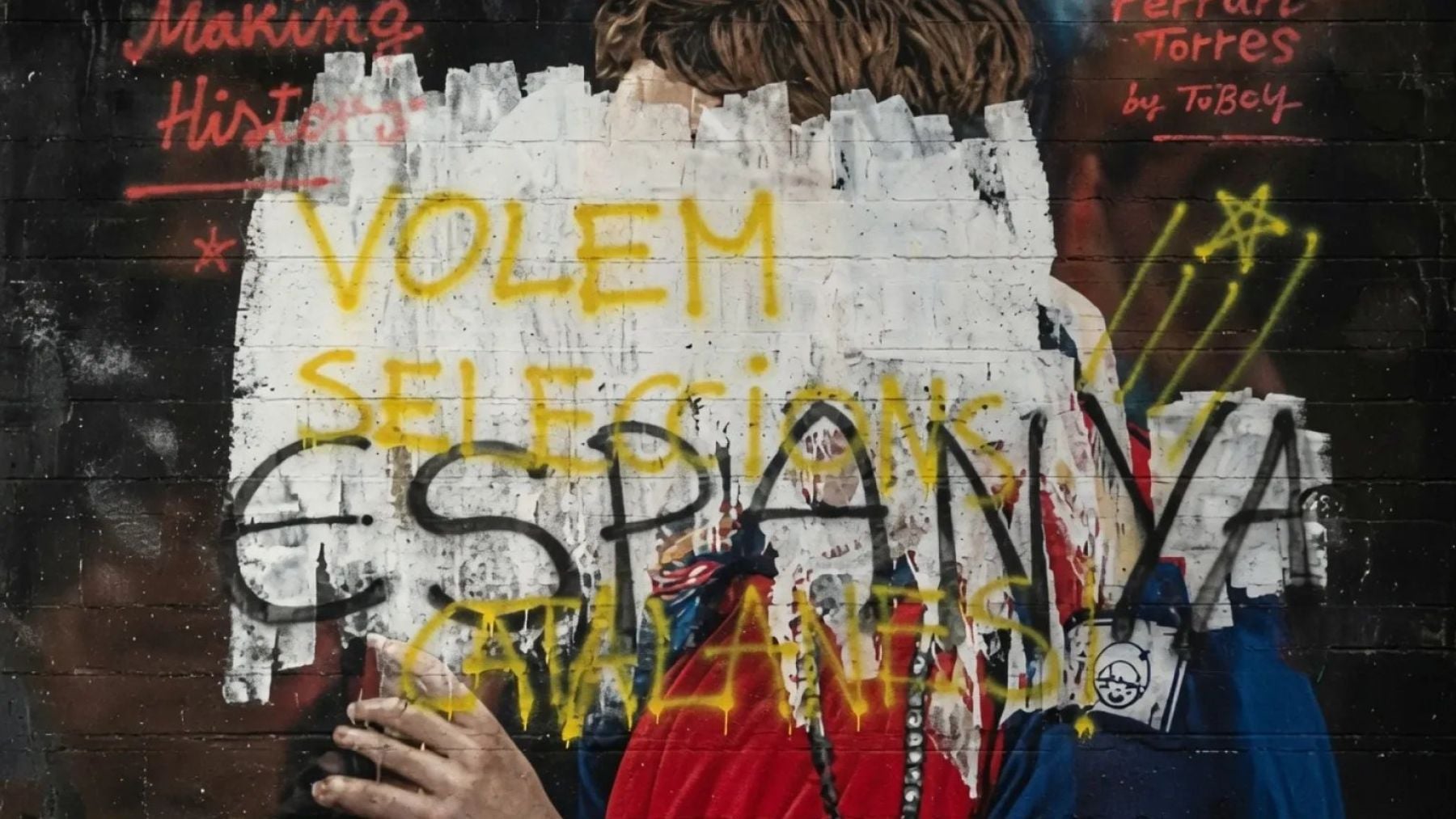 Vandalizan un mural dedicado a Ferran Torres en Barcelona: Puta España, queremos selecciones catalanas