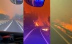 Bomberos en carretera hacia el incendio